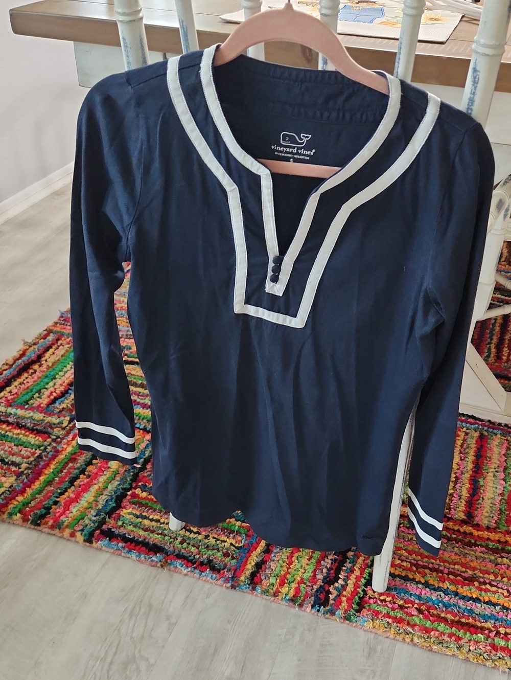 Vineyard Vines Striped Heavy Cotton Button Down Tunic in Blue & White Size Small